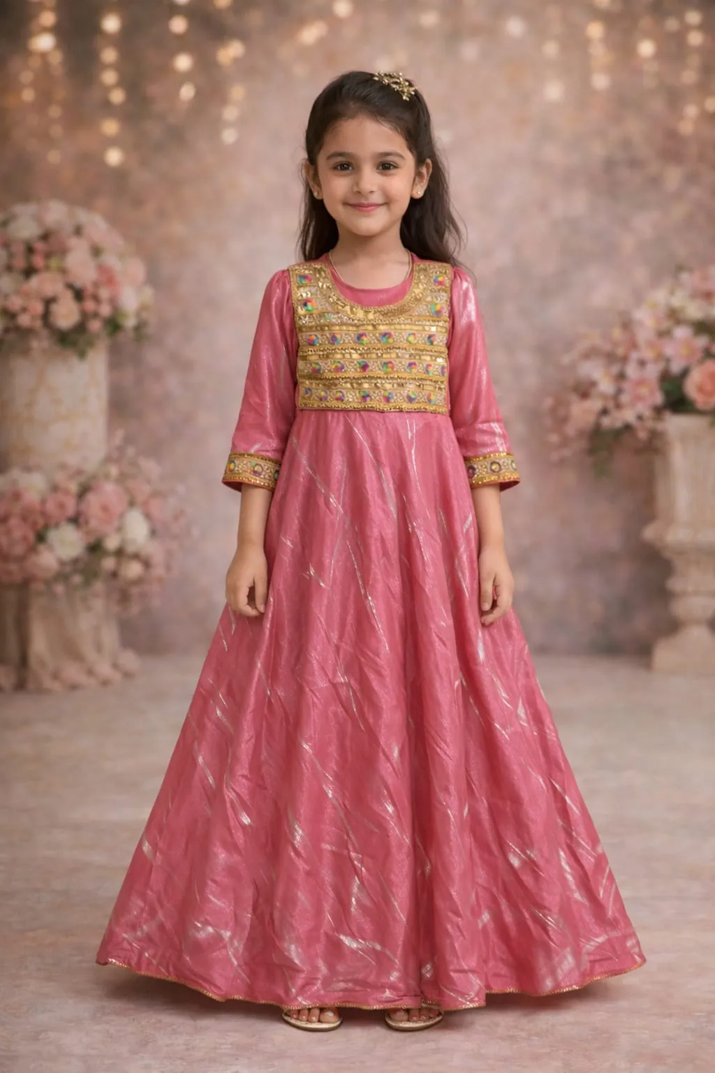 Rose Sparkle – Kids' Long-Flare Festive Gown with Embellished Bodice