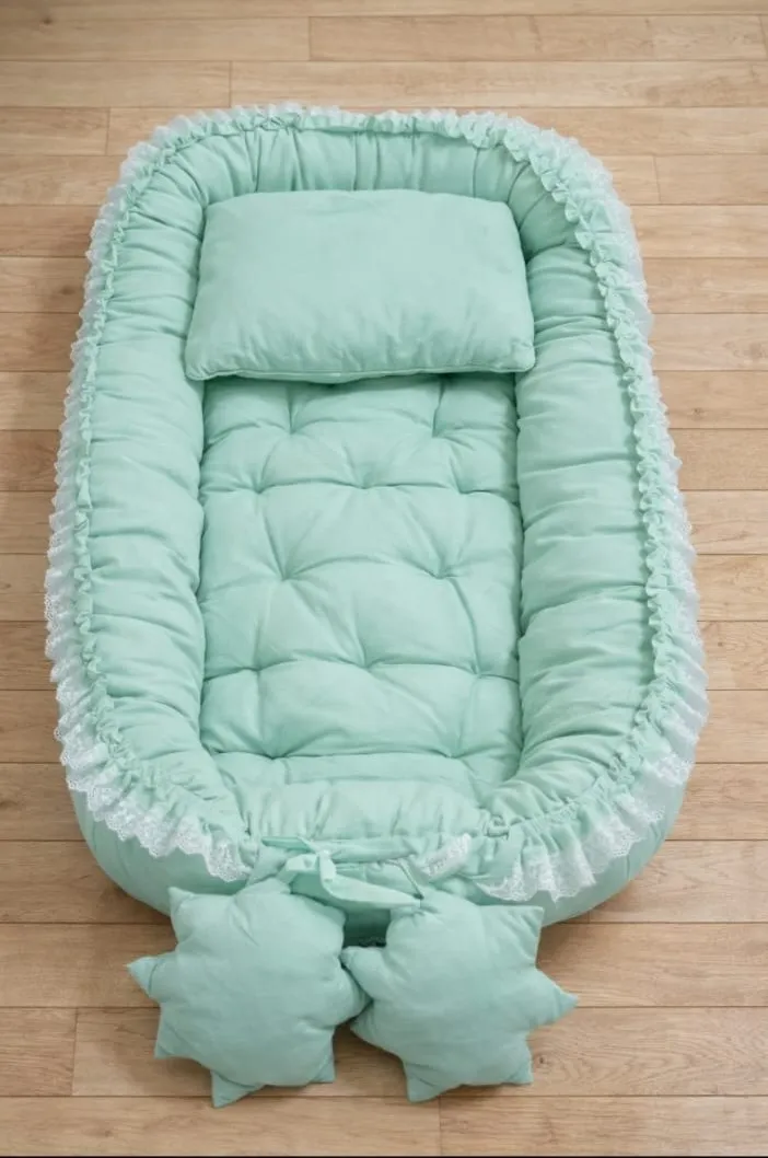 Mint Serenity – 5-Piece Padded Baby Nest & Lounger Set